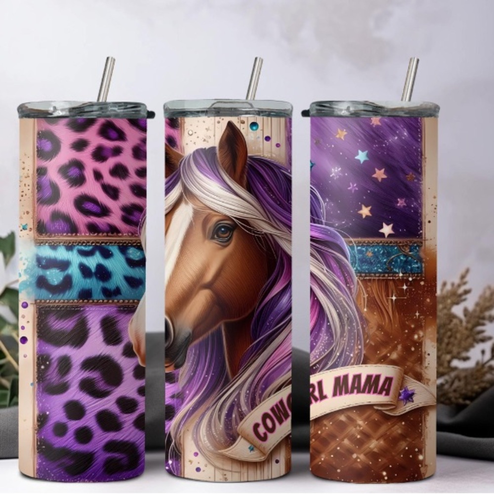 Cowgirl Mama Tumbler Set with Horse and Leopard Print